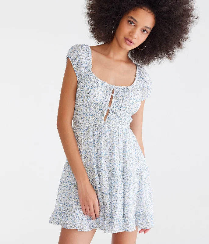 Special Shopping Event Aeropostale Floral Scoop-Neck Double-Tie Fit & Flare Dress