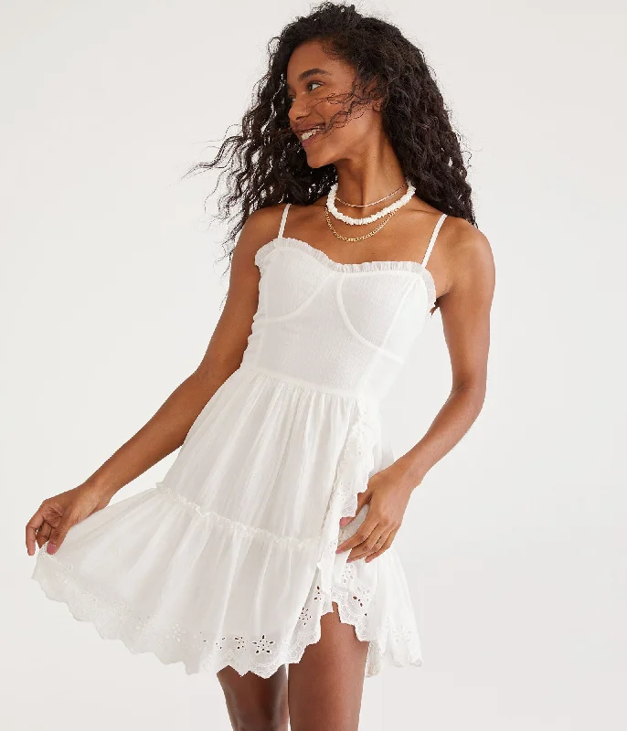 Grab Your Deal Aeropostale Solid Sweetheart Eyelet Fit & Flare Dress