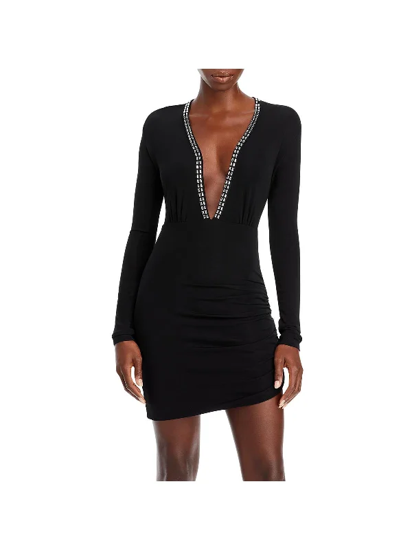 Weekend Limited-Time Offers Alexi Womens Deep V-Neck Embellished Cocktail and Party Dress