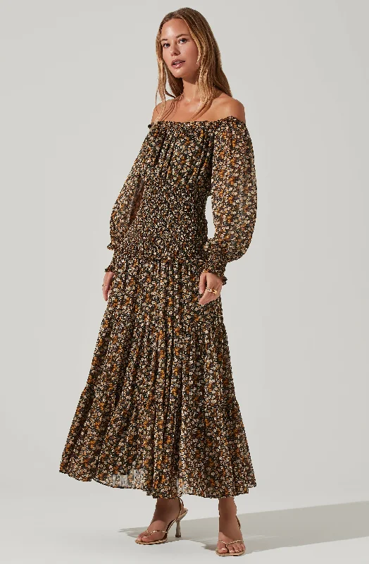 Shop & Save Now Embrey Floral Off Shoulder Maxi Dress