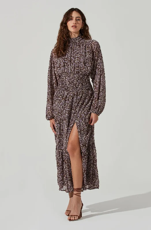 Shop & Save More Floral Mock Neck Smocked Waist Maxi Dress