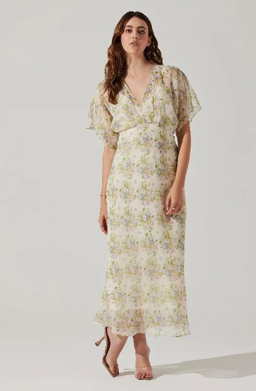 Weekend Best Price Deals Flutter Sleeve Open Back Maxi Dress
