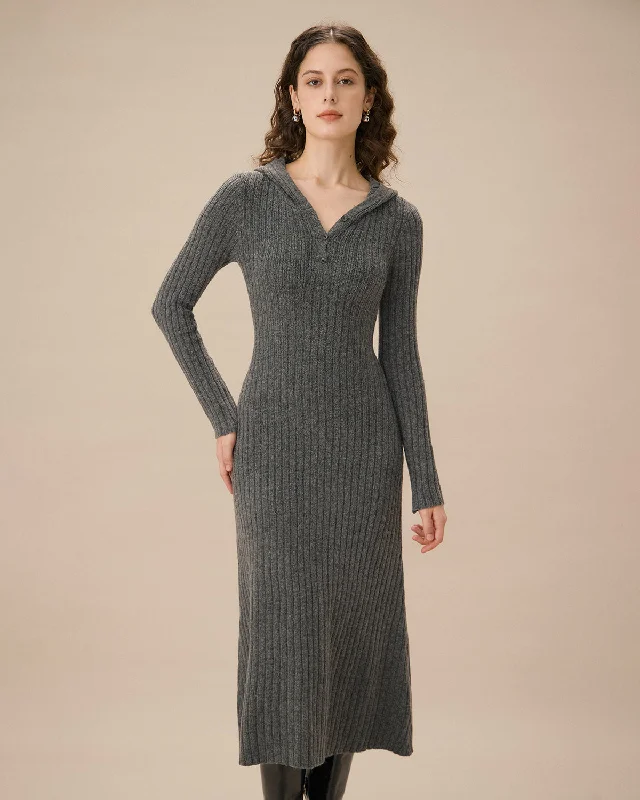 Flash Price Drops Grey V Neck Bodycon Hoodie Sweater Dress