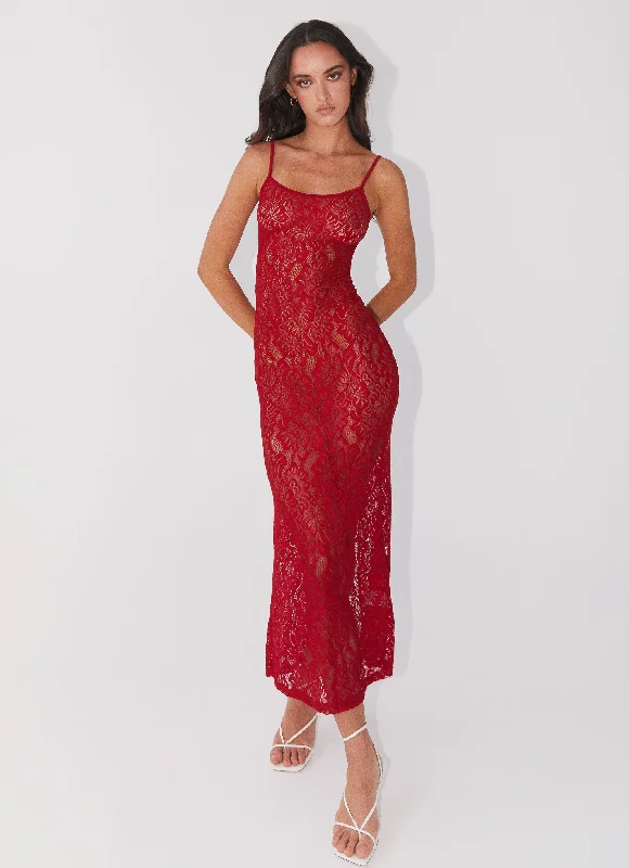 Special Offers Leona Lace Maxi Dress - Red Rose