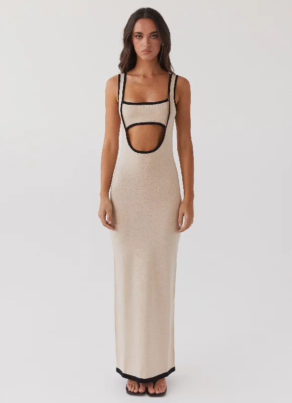 Super Deal Lost In Paris Knit Maxi Dress - Tapioca