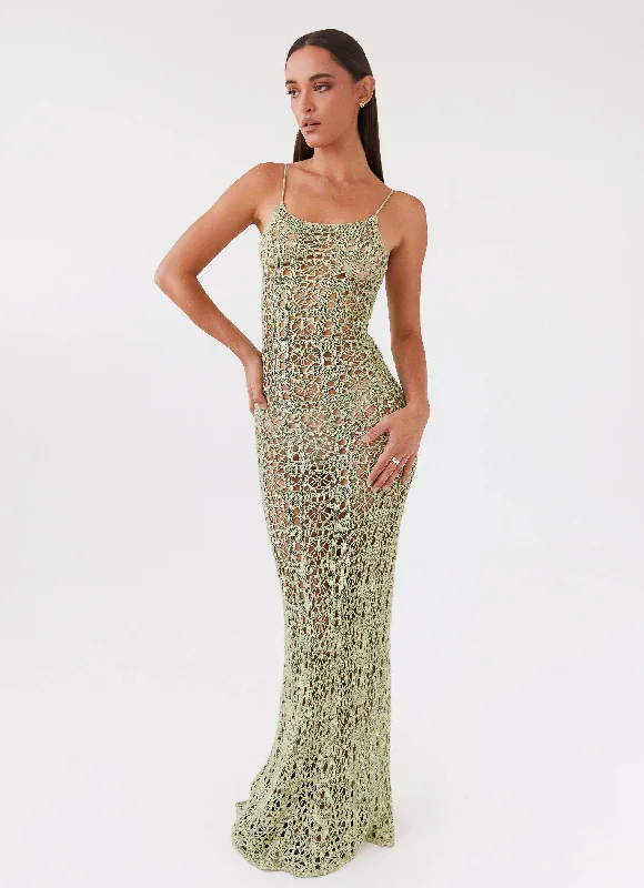 Massive Savings Event Luxora Crochet Maxi Cami Dress - Light Olive