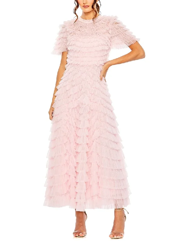 Weekend Shopping Extravaganza Mac Duggal High Neck Tiered Ruffle A Line Dress