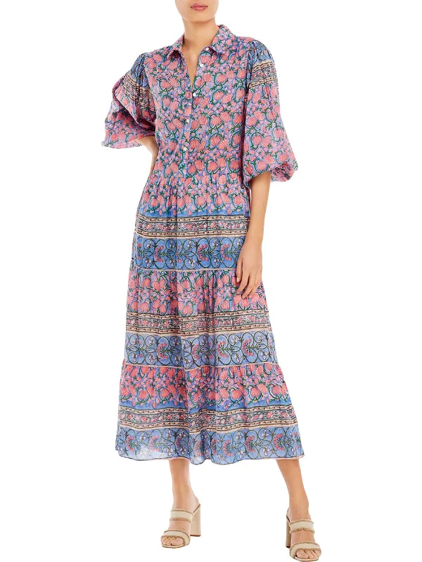Weekend Limited-Time Offers Maddy Womens Puff Sleeve Long Maxi Dress