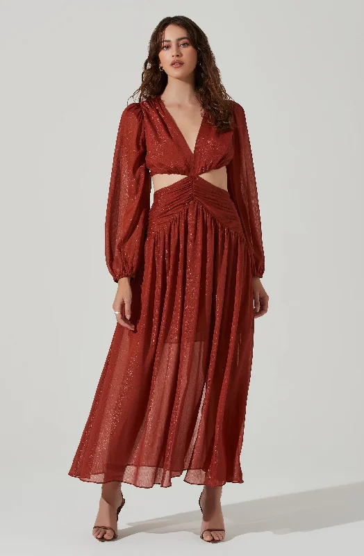 Weekend Offers You Love Metallic Twist Cutout Waist Maxi Dress