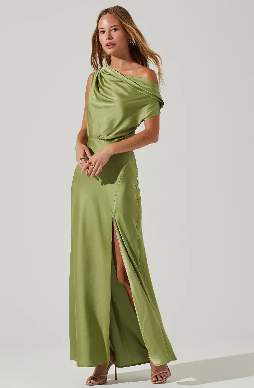 Weekend Big Savings Monroe Satin Off Shoulder Maxi Dress