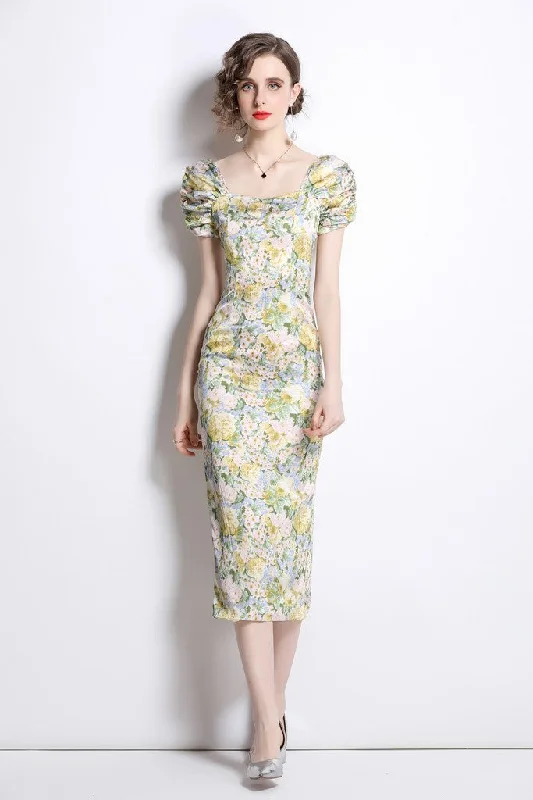 Exclusive Online Offers Multicolor Day Bodycon Squareneck Short Sleeve Maxi Dress