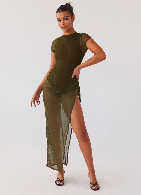 Shop & Save Big Mystery Lady Mesh Maxi Dress - Olivine