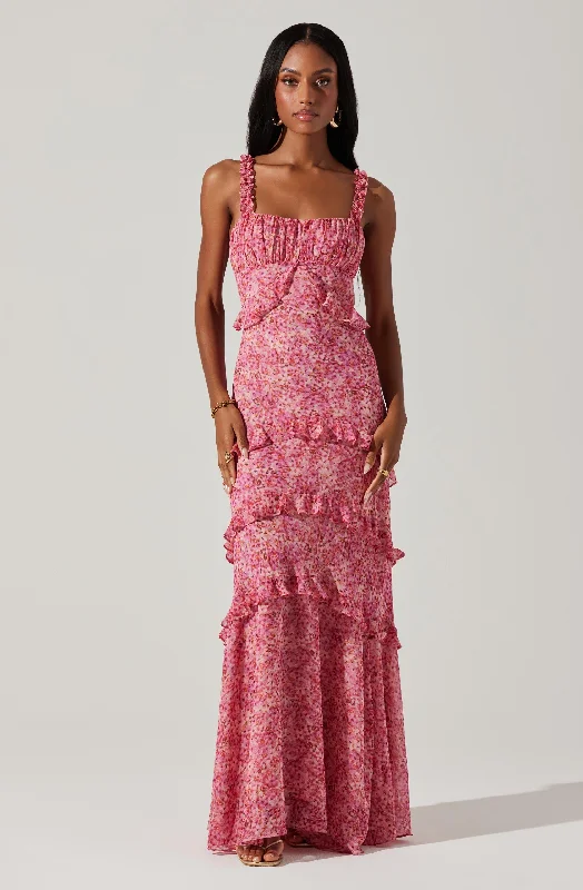 Weekend Buy More Save More Olina Floral Ruffle Maxi Dress