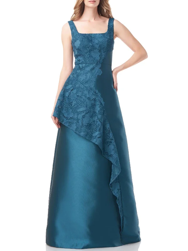 Weekend Savings Mania Paloma Womens Lace Inset Ruffle Evening Dress