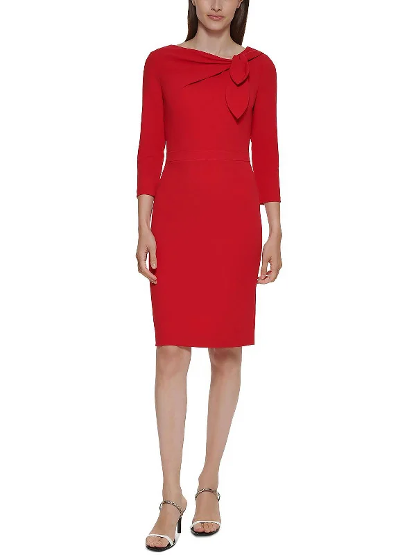 Weekend Deal Fest Petites Womens Bow Neck Mini Sheath Dress