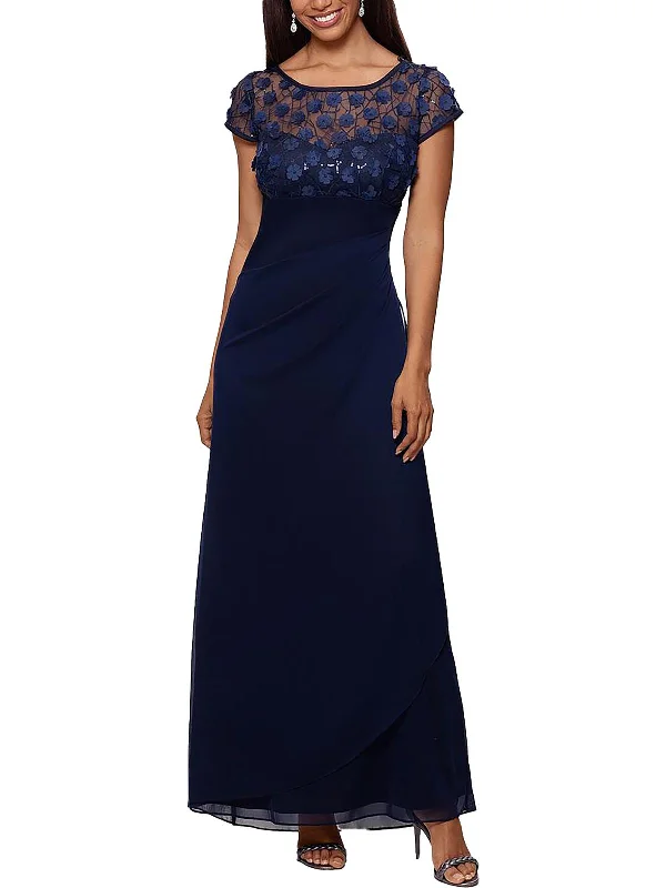 Unseen Savings Petites Womens Illusion Long Evening Dress