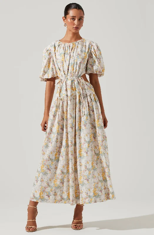 Weekend Mega Deals Shelby Floral Puff Sleeve Open Back Maxi Dress