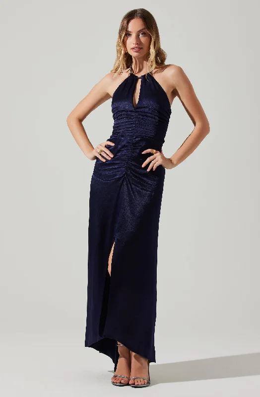 Hurry, While Stocks Last Stella Ruched Halter Maxi Dress