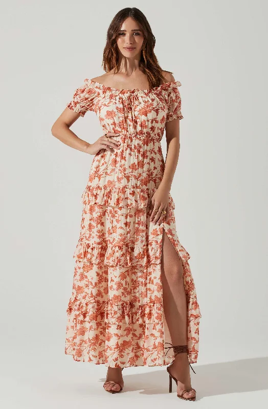Weekend Exclusive Offers You’ll Love Viona Floral Off Shoulder Tiered Maxi Dress