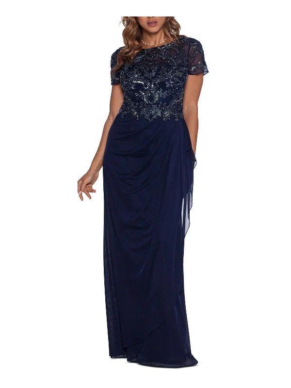 Weekend Bonanza Womens Beaded Draped Evening Dress