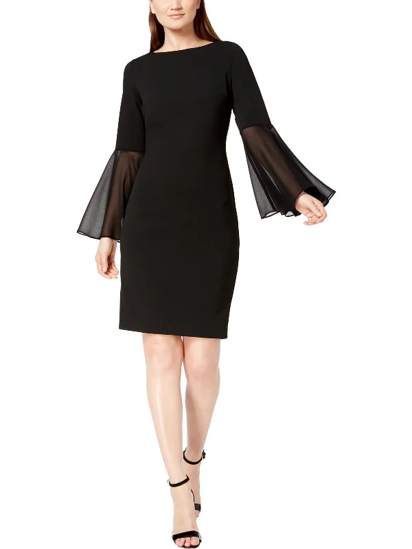 Final Sale Event Womens Chiffon Bell Sleeve Cocktail Dress