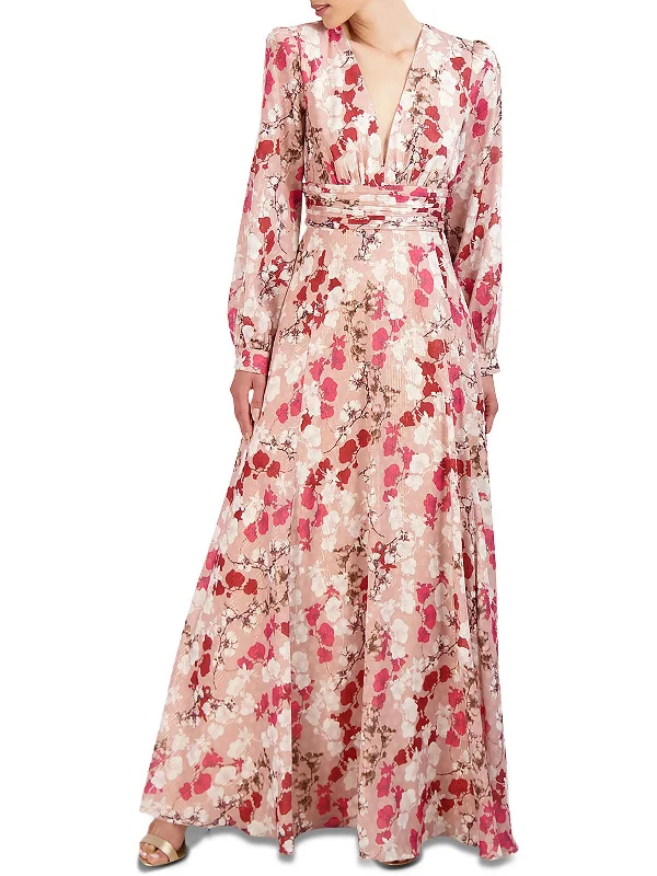 Shop & Save Today Womens Chiffon Floral Evening Dress