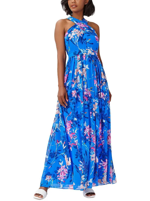 Womens Chiffon Halter Maxi Dress