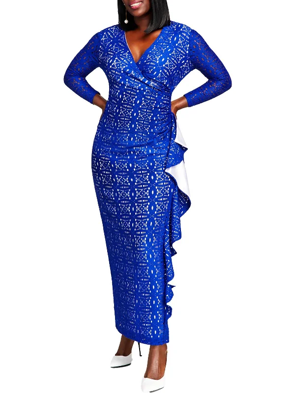 Weekend Shopping Deals Womens Lace Ruffled Maxi Dress