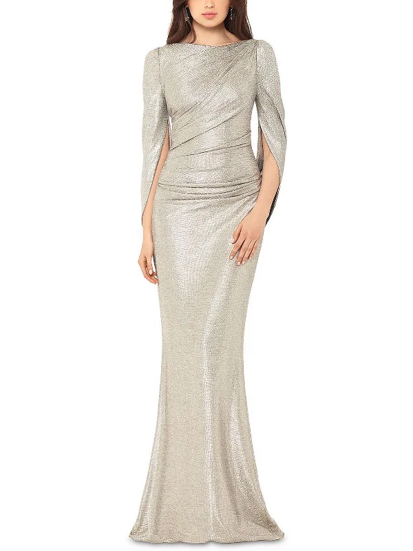 Weekend Special Womens Metallic Cape Sleeves Evening Dress