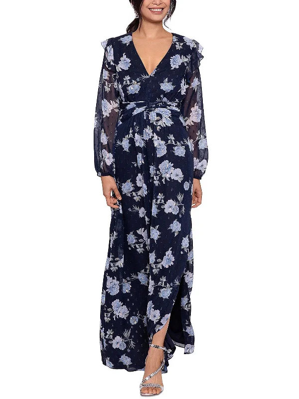 Weekend Specials Galore Womens Metallic Maxi Evening Dress