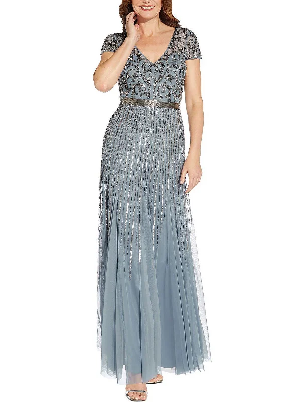 Price Cut Alert Womens Sequin Beaded Evening Dress