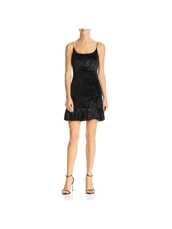 Weekend Clearance Event Womens Velvet Floral Flounce Dress