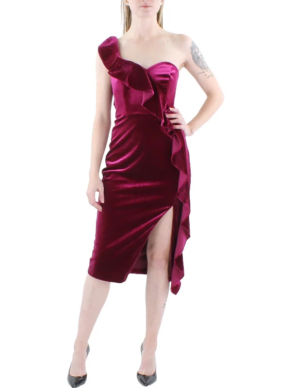 Weekend Steals Womens Velvet One Shoulder Cocktail and Party Dress