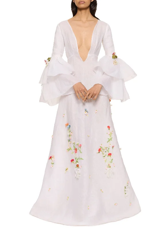 Limited Offer 1970s Floral Bell Sleeve Wedding Dress