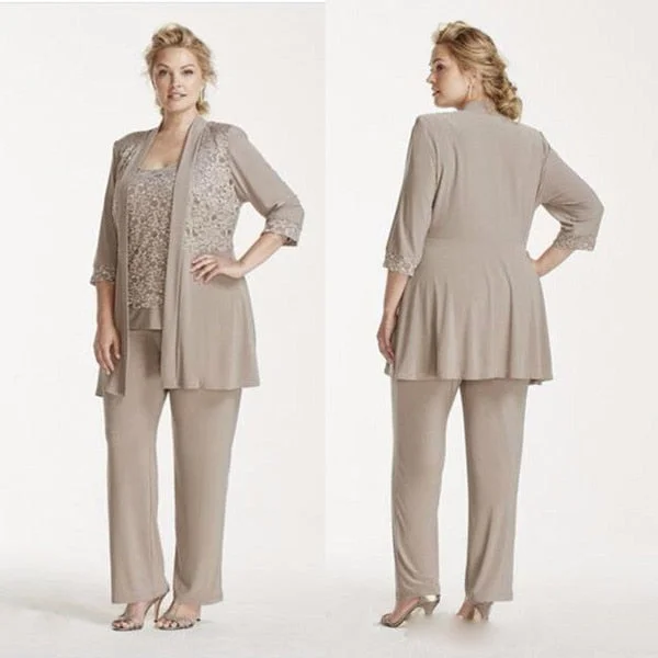 Offer Ending Soon 3 Pieces Plus Size Wedding Party Mother Of Bride/Groom Dress Pant Suits