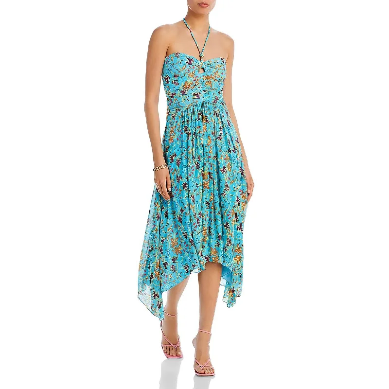 A.L.C. Womens Handkerchief Hem Midi Halter Dress