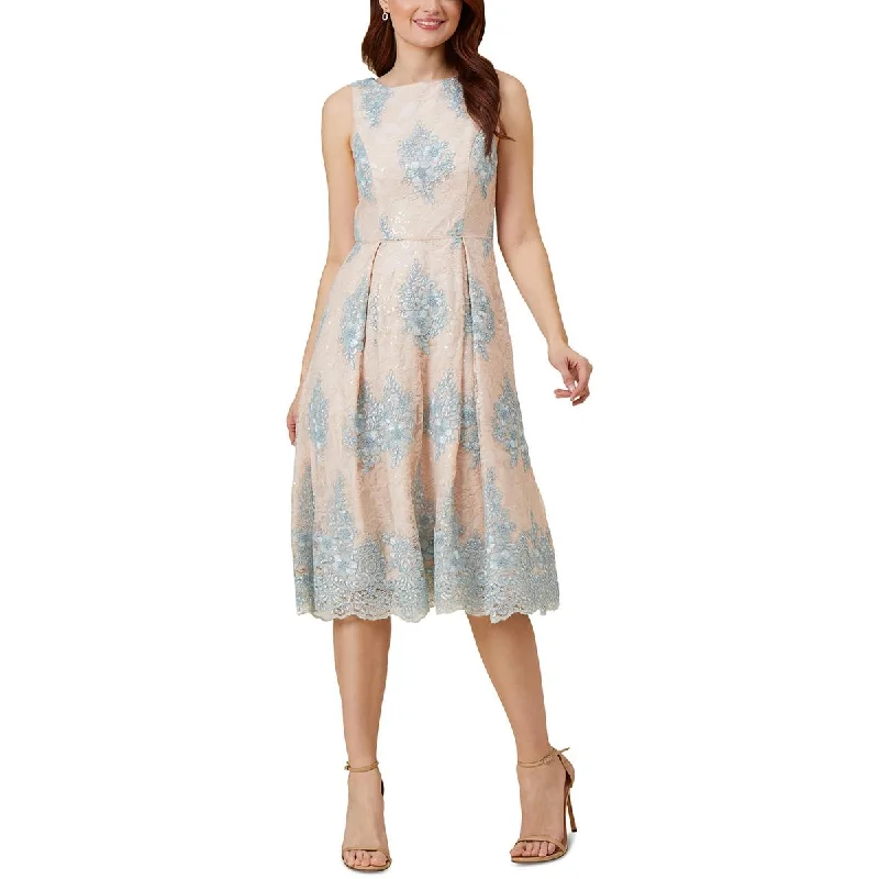 Adrianna Papell Womens Embroidered Midi Fit & Flare Dress