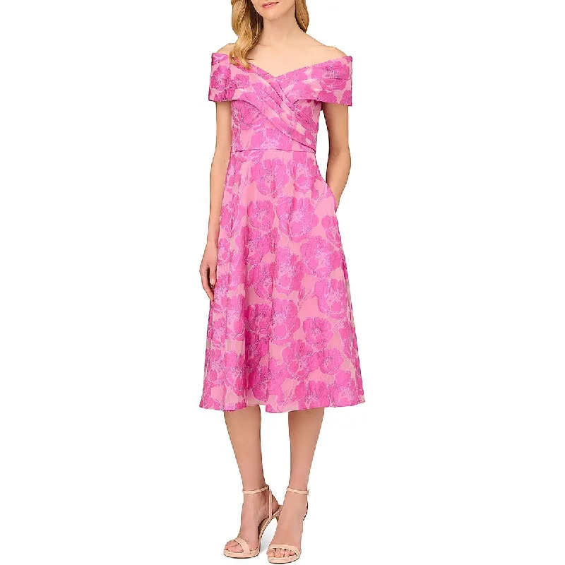 Aidan Mattox Womens Pleated Midi Cocktail And Party Dress