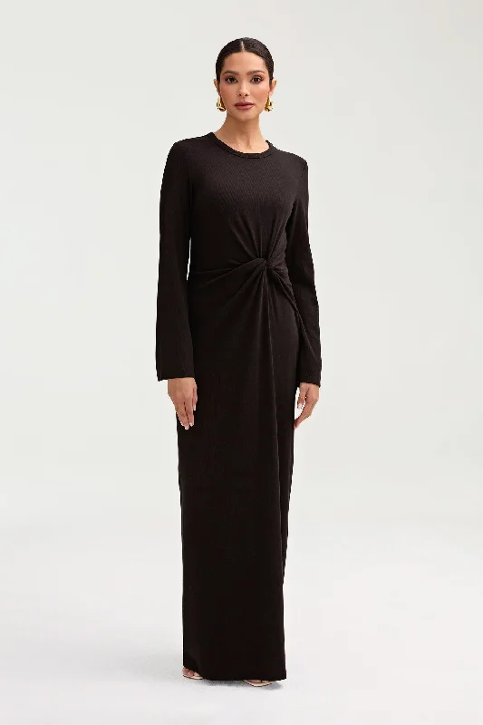 Hot Savings Alert Aissia Ribbed Twist Front Maxi Dress - Black