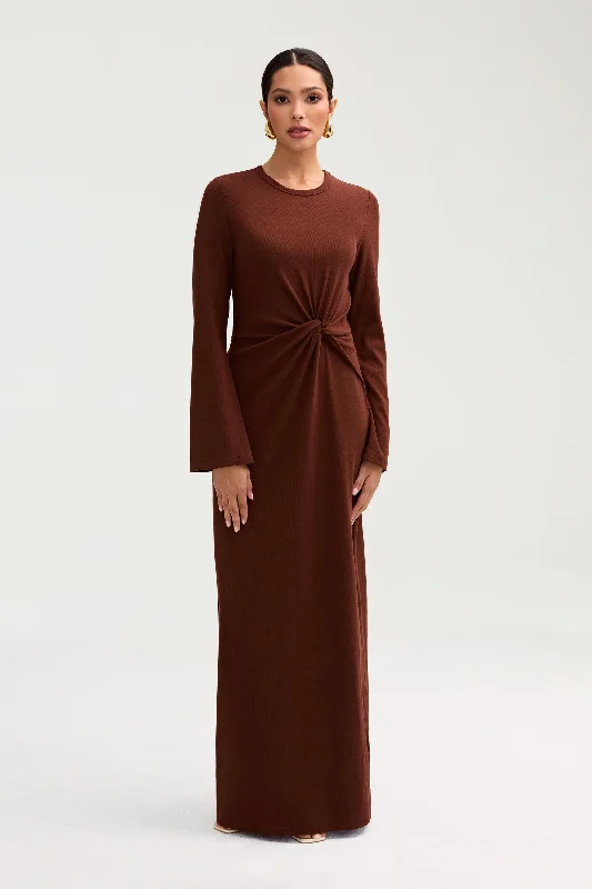 Deal of the Week Aissia Ribbed Twist Front Maxi Dress - Chocolate