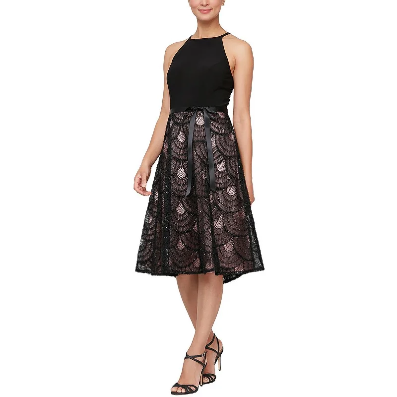 Alex & Eve Womens Halter Midi Cocktail and Party Dress