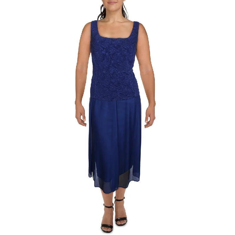 Alex Evenings Womens Plus Glitter Midi Cocktail and Party Dress