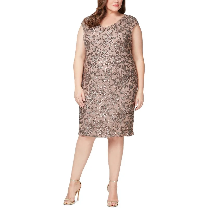 Alex Evenings Womens Plus Patterned Midi Sheath Dress