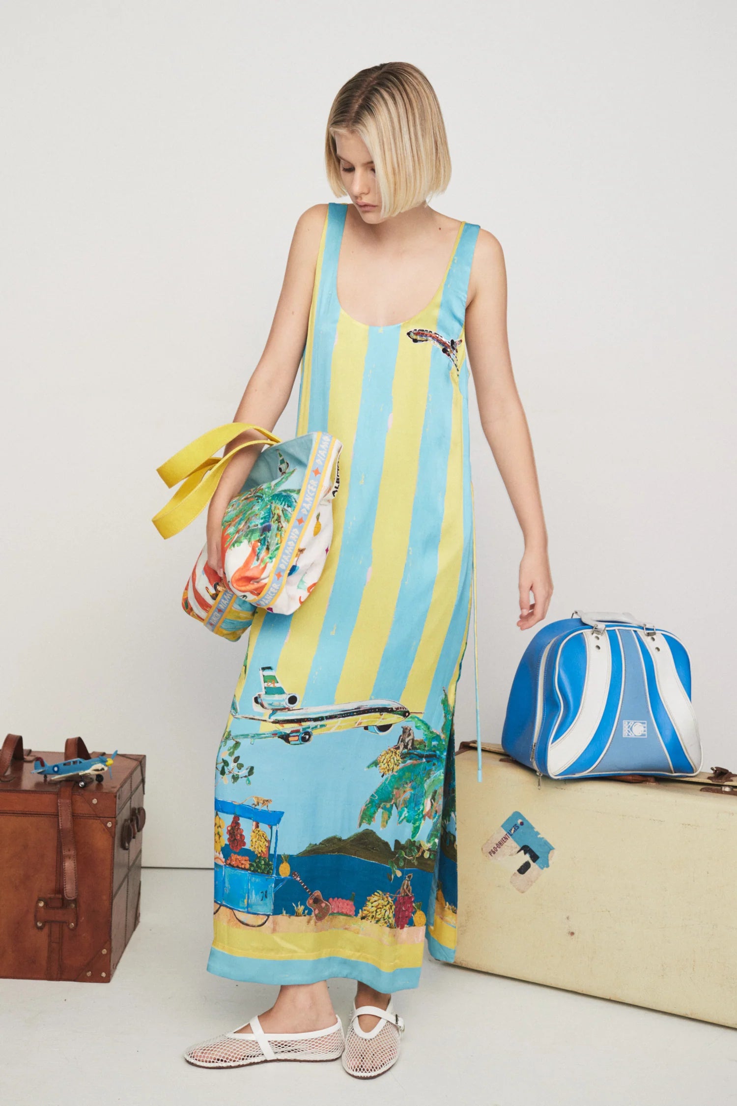 Best Offers ALL ABOARD SLEEVELESS MIDI DRESS