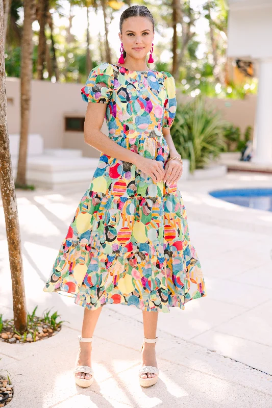Price Slash Alert All The Fun Yellow Multi Abstract Midi Dress