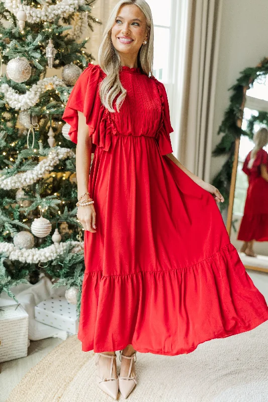 Weekend Steal of the Day All The Good Red Ruffled Midi Dress