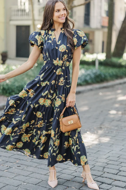 Final Sale Event Always On My Mind Black Floral Midi Dress