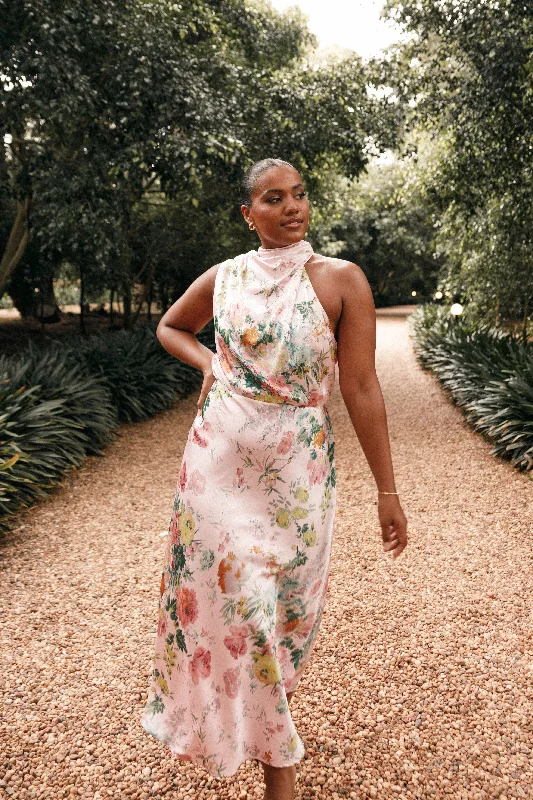 Shop & Save Today Anabelle Halter Neck Midi Dress - Pink Floral