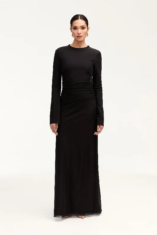 Best Deal of the Day Arianna Rouched Mesh Maxi Dress - Black