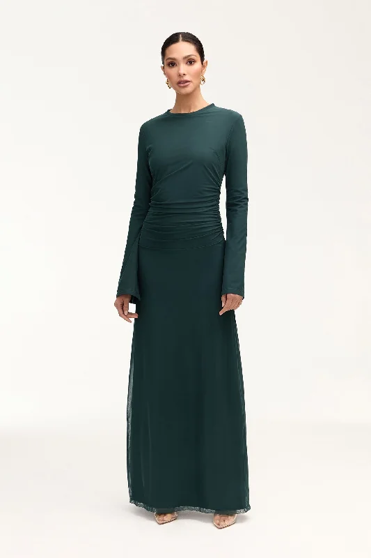 Instant Savings Arianna Rouched Mesh Maxi Dress - Enchanted Forest
